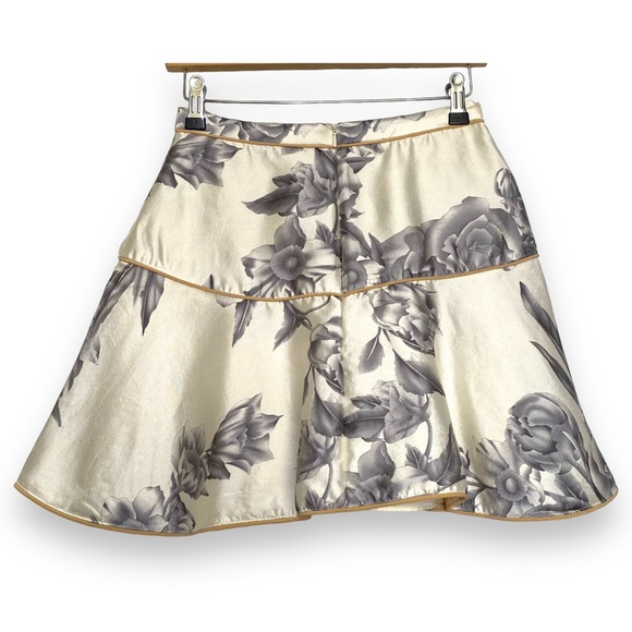 Zimmerman Skirt Mini Rose Floral Cream Grey Size 1 UK 10 Silk Cotton A Line - Picture 5 of 16